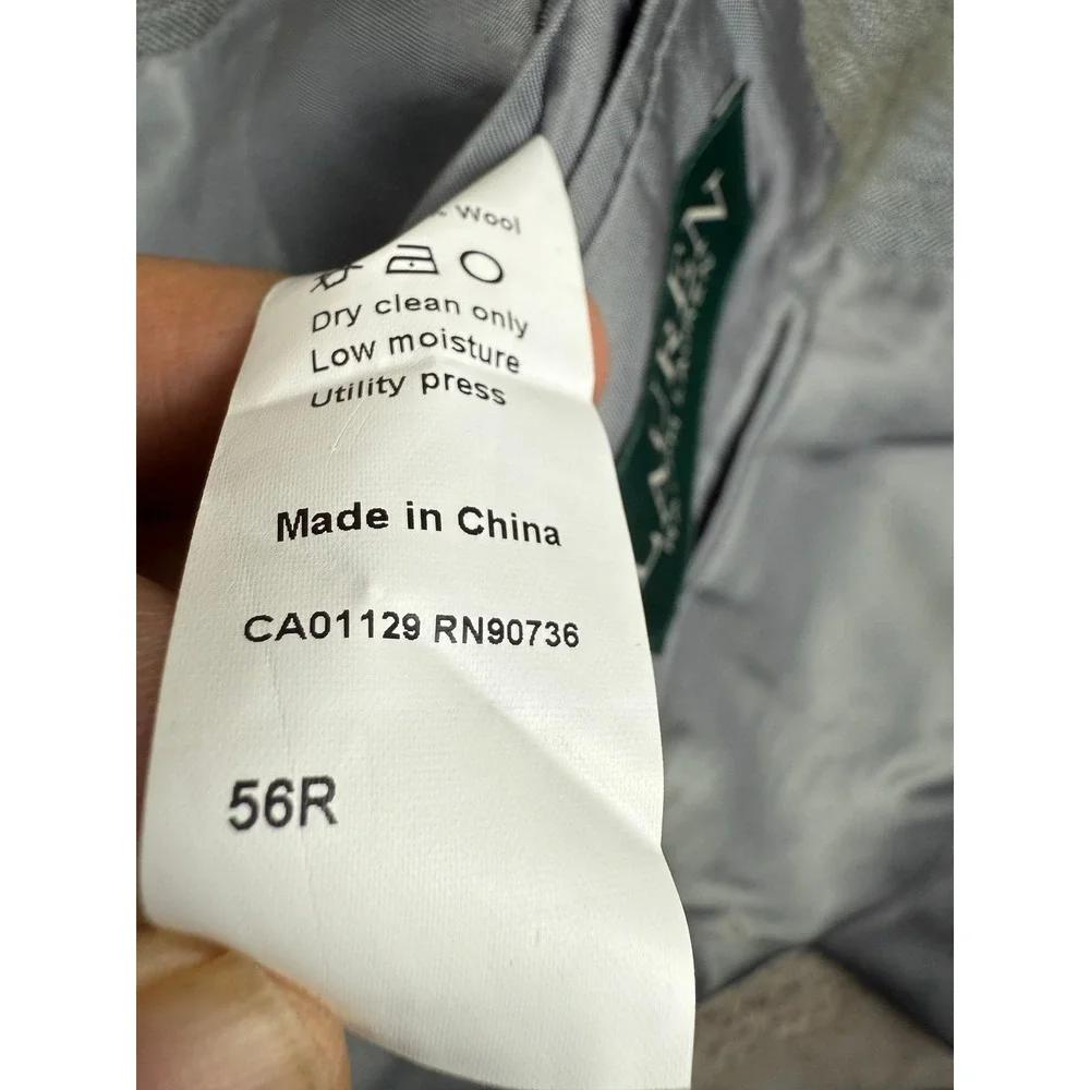 Lauren Ralph Lauren Wool Blazer Jacket Men's 42L Gray Sport Coat Made in‎ Canada